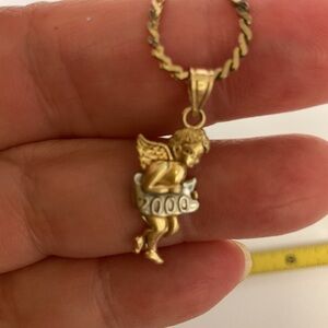 MICHAEL ANTHONY 14k YELLOW GOLD CHERUB 2000 NEW YEAR Pendant Necklace 6grams EUC